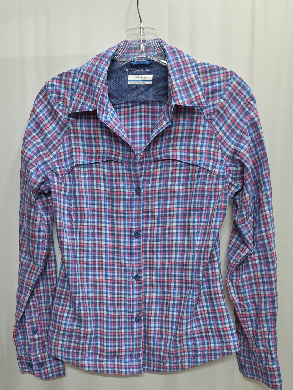 Columbia Sportswear Omni Shade Sun Protection Womens Shirt Blue Pink Size XS